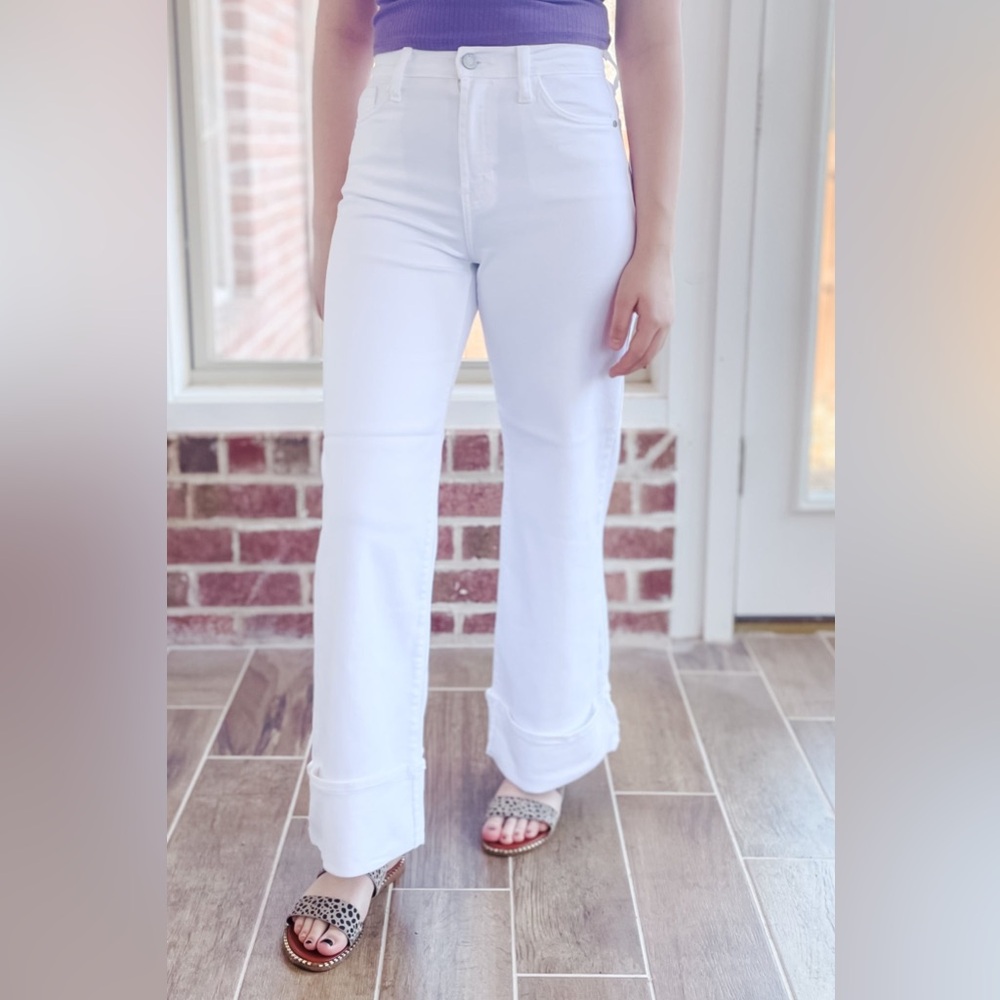 Perfect for Spring! Just Black Cuffed Palazzo Jeans in Optic White BP476J